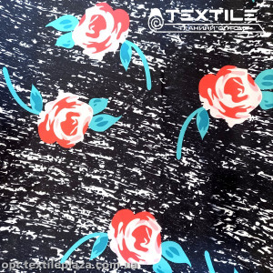 Плащевая ткань цветная 9300D17/4-1 цветы, черный