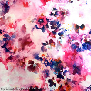 Плащевая ткань цветная 9300D17/1-1 цветы, фиолетово-розовый