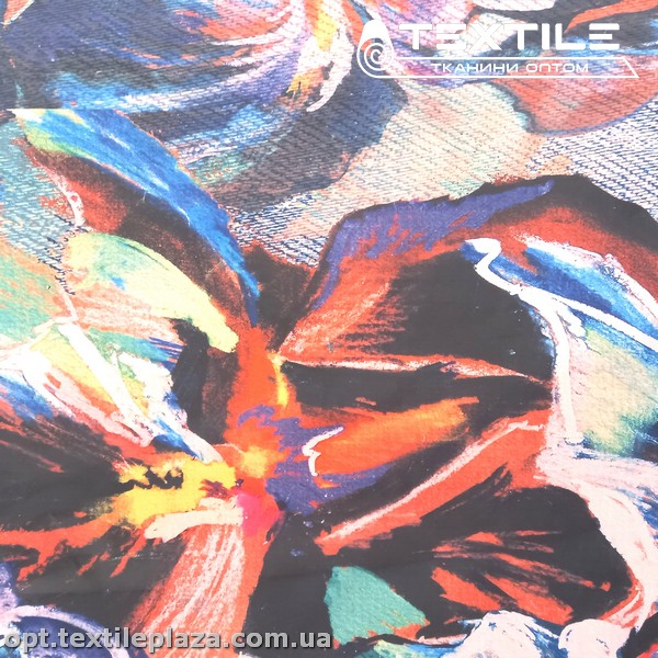 Плащевая ткань цветная 49300D12C1 цветы, красно-синий