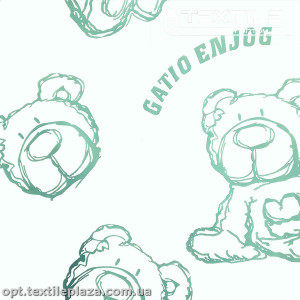 Плащевая ткань цветная 9300D28C2 мишки фисташковые, белый