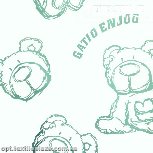 Плащевая ткань цветная 9300D28C2 мишки фисташковые, белый