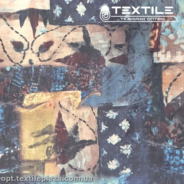 Плащевая ткань цветная 49300D7C1 абстракция, бежево-синий