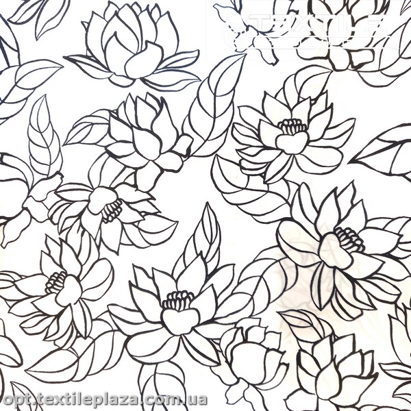 Плащевая ткань цветная 9300D02/D2-2 цветы, белый