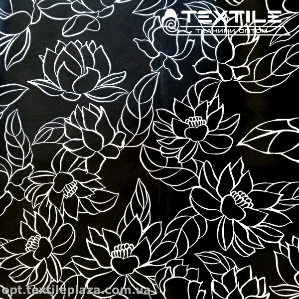 Плащевая ткань цветная 9300D02/D2-1 цветы, черный