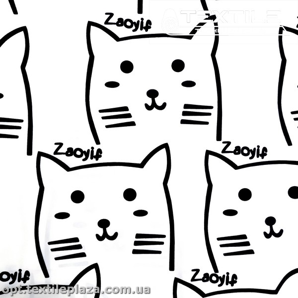 Плащевая ткань цветная 9300D1C1 коты, белый