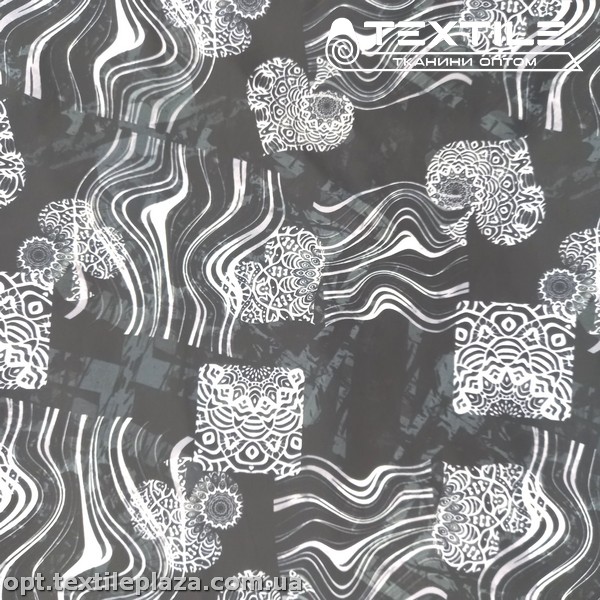 Плащевая ткань цветная 49300D13C1 абстракция, бело-черный