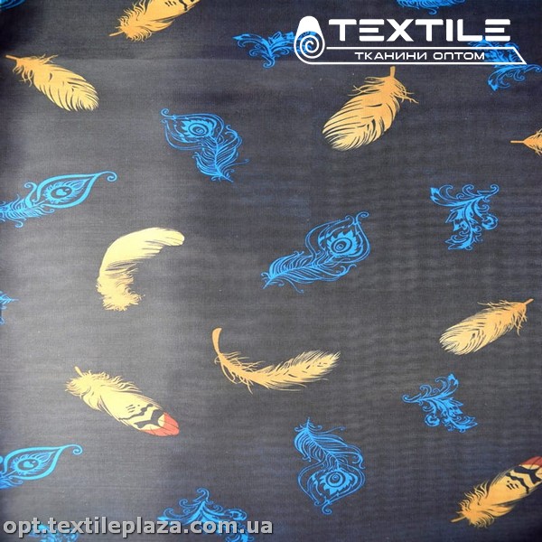 Подкладочная ткань цветная 8031D102C1 перья, сине-черный