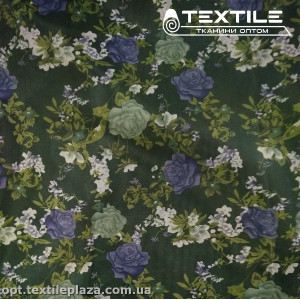 Подкладочная ткань цветная 8031D60C1 цветы, темно-зеленый