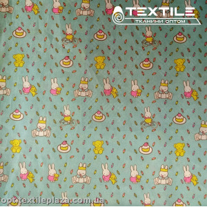 Подкладочная ткань цветная 6093D6C940 зайцы, петролево-голубой