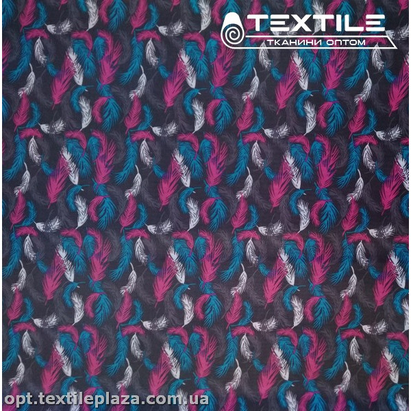 Подкладочная ткань цветная 8031D121C1 перья, коричнево-черный