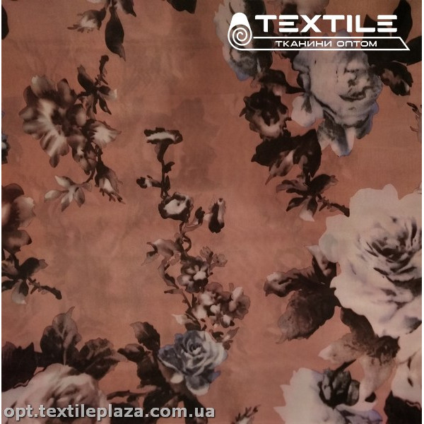 Подкладочная ткань цветная 8031D1C2 цветы, пыльно-розовый
