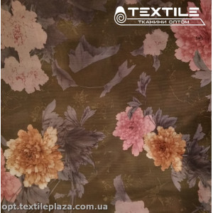 Подкладочная ткань цветная 8031D36C1 цветы, темно-болотный