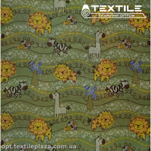 Подкладочная ткань цветная 7031D180C1 зверята, серо-фисташковый