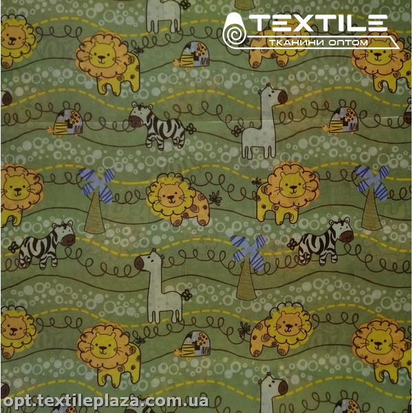 Подкладочная ткань цветная 7031D180C1 зверята, серо-фисташковый