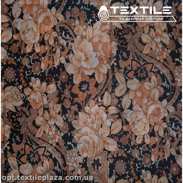 Подкладочная ткань цветная 7031D185C1 цветы, оранжево-черный