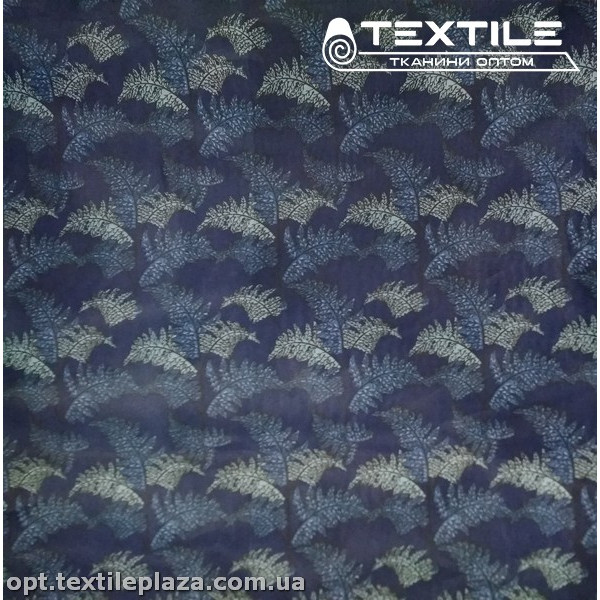 Подкладочная ткань цветная 8031D112C3 листья, темно-синий
