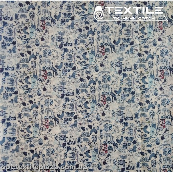 Подкладочная ткань цветная 7031D67C1 зоопарк, сине-белый