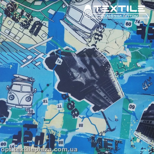 Подкладочная ткань цветная 2123D90C30 автобусы, голубой