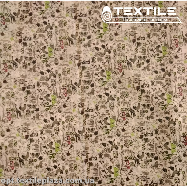 Подкладочная ткань цветная 7031D74C1 зоопарк, оливково-белый