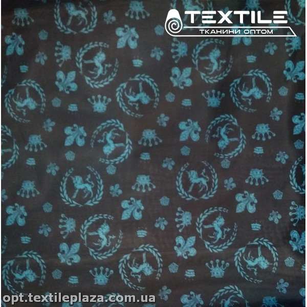 Подкладочная ткань цветная 8031D111C1 геральдика, сине-черный