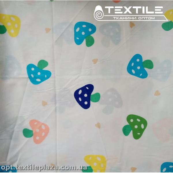 Сатин постельный цветной 1777D8C1 грибы, белый