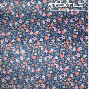 Сатин постельный цветной 7711D5C5 цветы, серо-синий