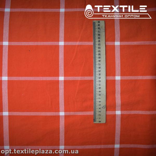 Сатин постельный цветной 2501D3C2 клетка белая, оранжевый