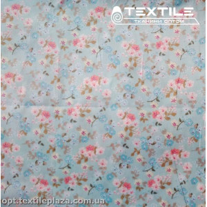 Сатин постельный цветной 1117D11C1 цветы, голубой