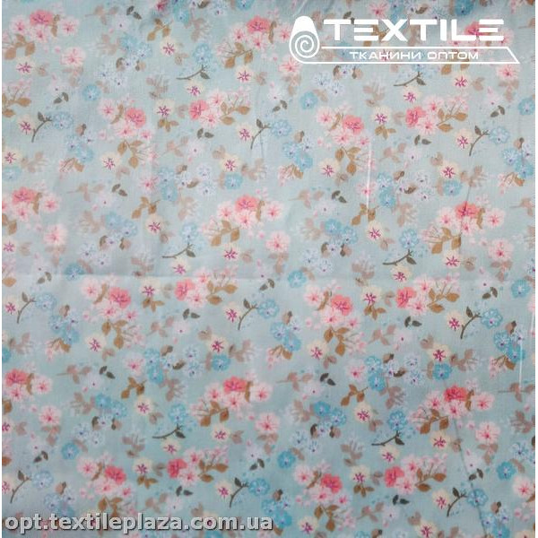 Сатин постельный цветной 1117D11C1 цветы, голубой