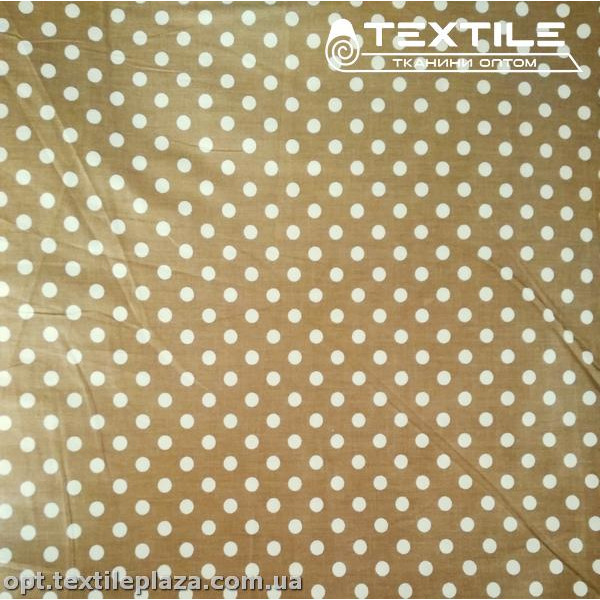 Сатин постельный цветной 4400D4C4 горошек, светло-коричневый