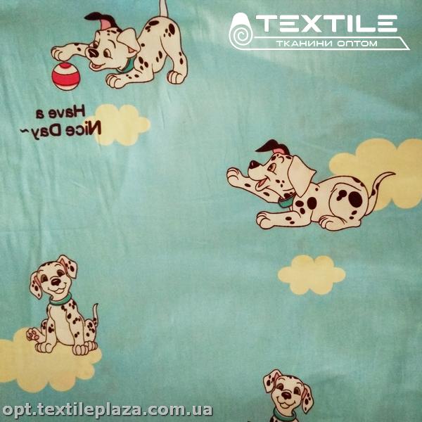 Сатин постельный цветной 11160D1C17 собачки, голубой