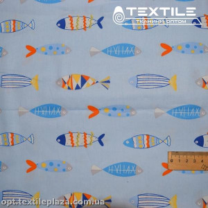 Сатин постельный цветной 11001D10C82 рыбки, голубой