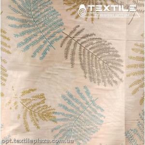 Сатин постельный цветной 1117D22C2 листья, пудровый