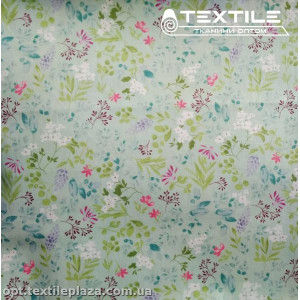 Сатин постельный цветной 1117D12C2 цветы, мята