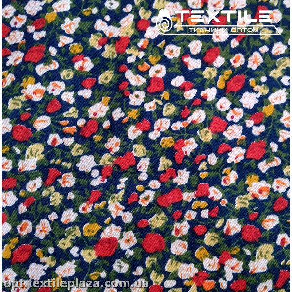 Сатин постельный цветной 7711D17C18 цветы, темно-синий