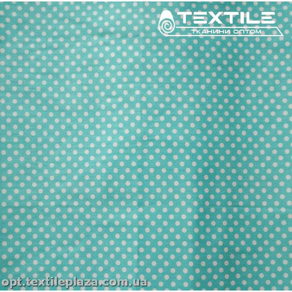 Сатин постельный цветной 1777D1C3 горошек, бирюзовый