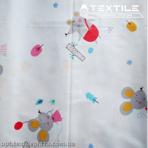 Сатин постельный цветной 1777D9C2 мыши, голубой