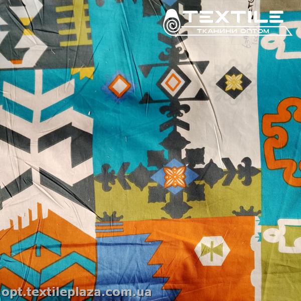 Сатин постельный цветной 14235D63C11 узор, оранжево-голубой