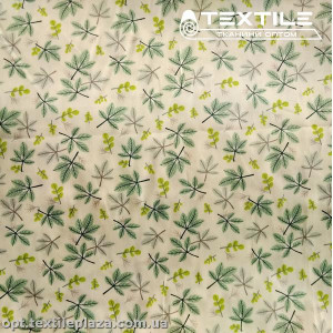 Сатин постельный цветной 1117D33C3 листья, молочный