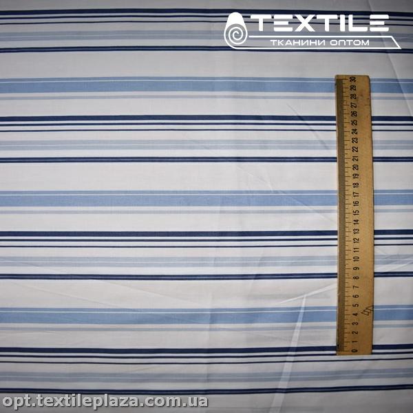 Сатин постельный цветной 1603D22C22 полоска голубая, белый