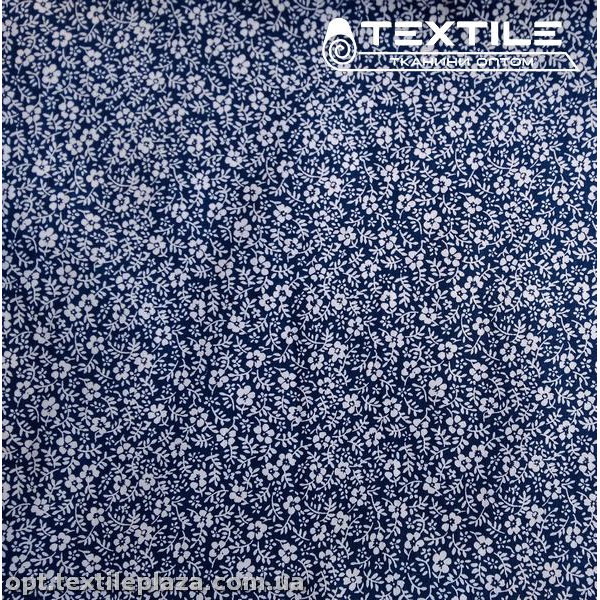 Сатин постельный цветной 7711D7C7 цветы, темно-синий