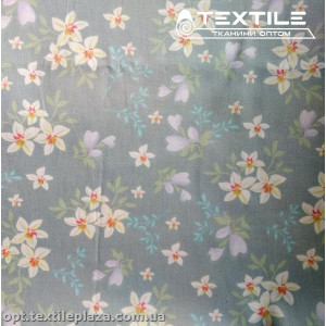 Сатин постельный цветной 1117D4C4 цветы, серый