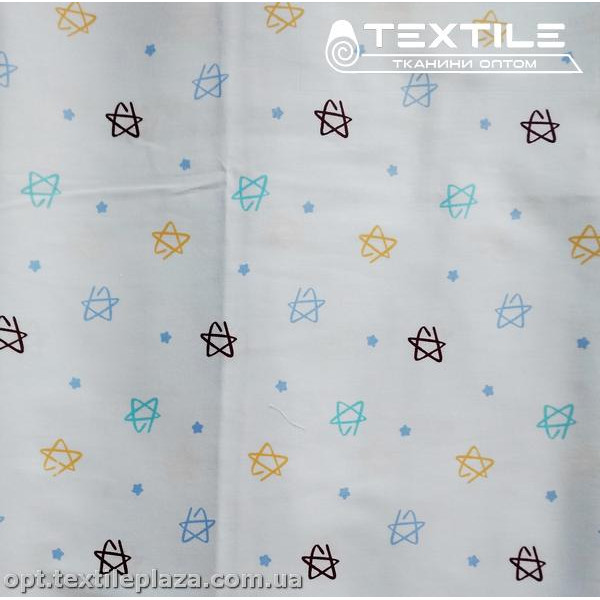 Сатин постельный цветной 1777D10C2 звезды, голубой