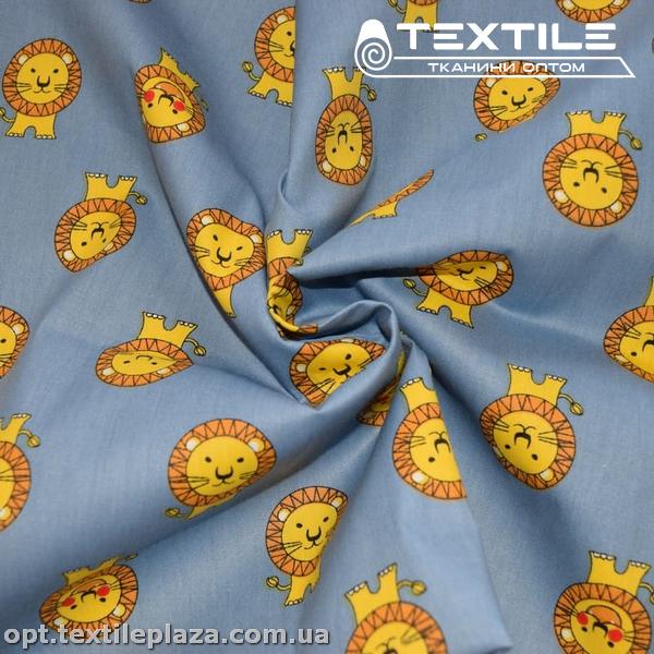 Сатин постельный цветной 11001D7C90 львята, джинс