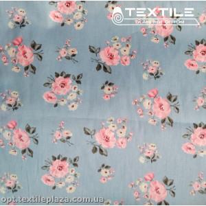 Сатин постельный цветной 7711D11C11 цветы, серо-голубой