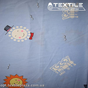 Сатин постельный цветной 1603D19C19 самолетики, голубой