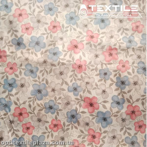 Сатин постельный цветной 1117D8C8 цветы розово-голубые, белый