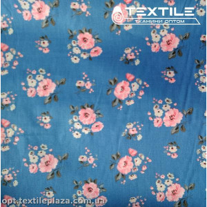 Сатин постельный цветной 7711D11C12 цветы, темно-васильковый