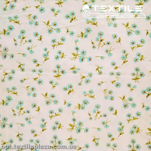 Сатин постельный цветной 15230D9C9 цветы голубые, белый