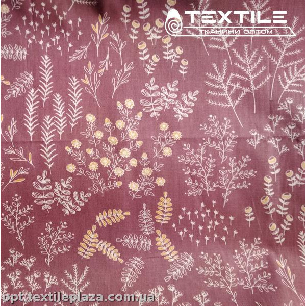 Сатин постельный цветной 1155D2C2 травы, бордово-терракотовый